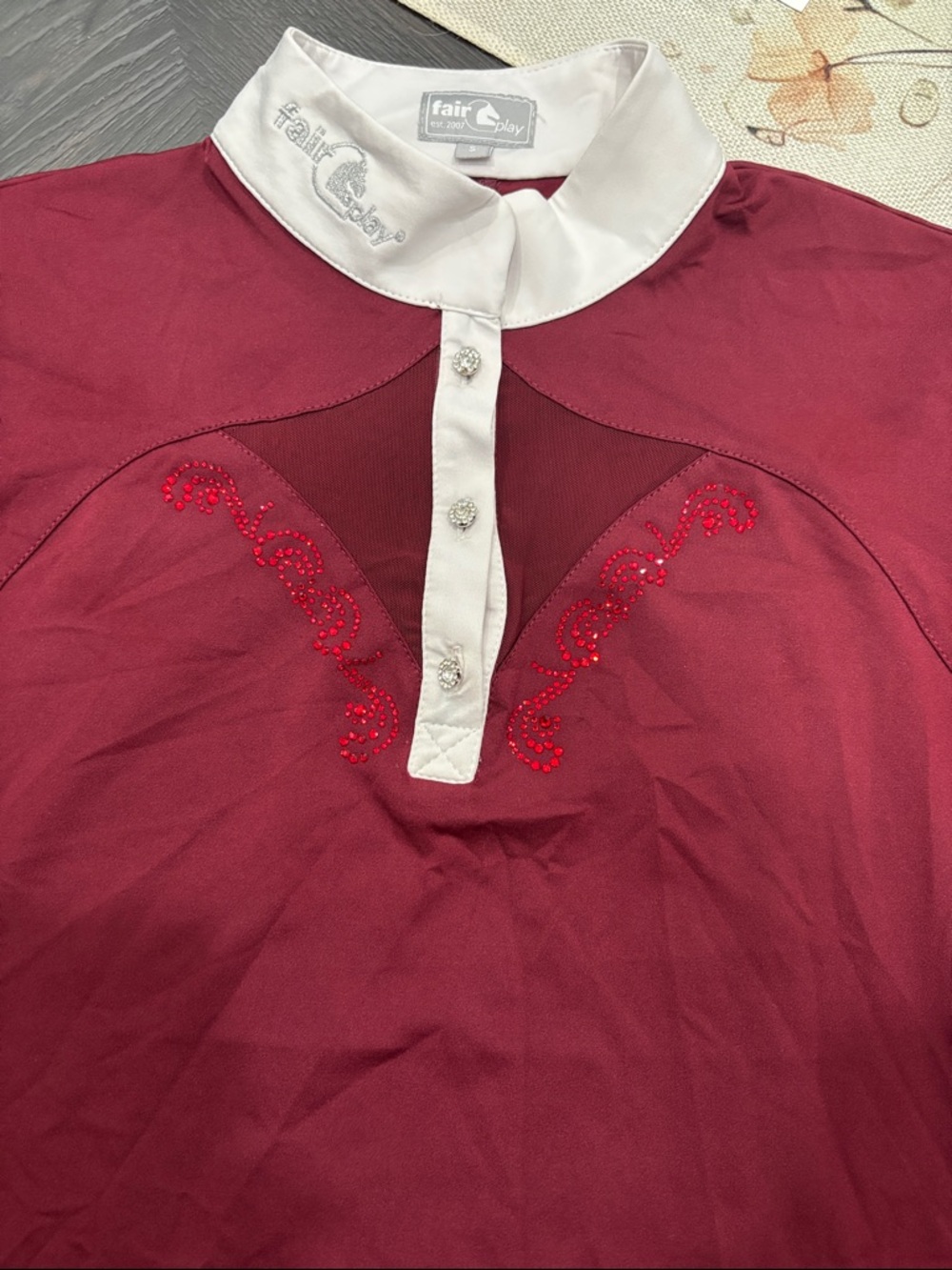 Women's Burgundy Show Shirt with White Contrast Collar